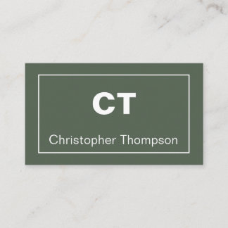 Simple Modern Alpine Green Minimalist Monogram Business Card
