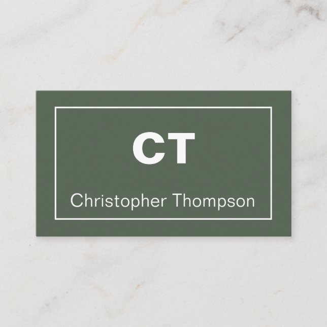 Simple Modern Alpine Green Minimalist Monogram Business Card (Front)