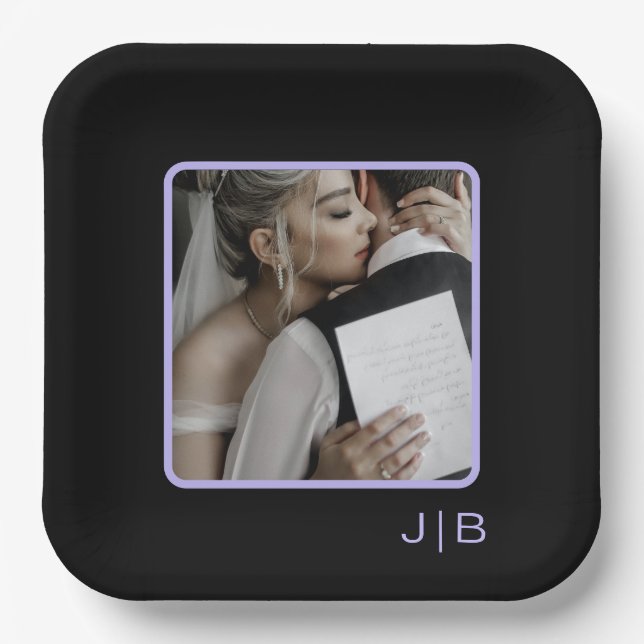 Simple modern, and lavender customisable photo  paper plate (Front)