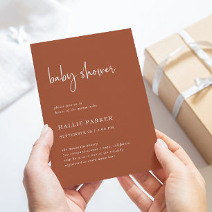Simple Modern and Minimal Terracotta Baby Shower Invitation