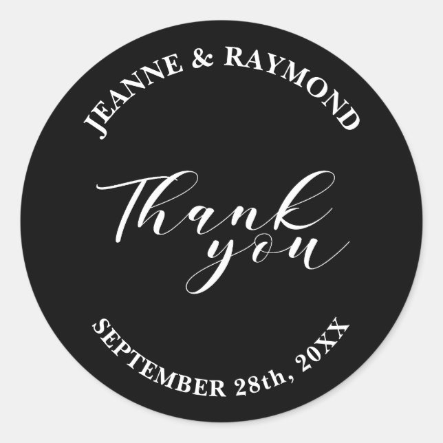 Simple Modern and Minimalist Black Wedding Favour Classic Round Sticker (Front)