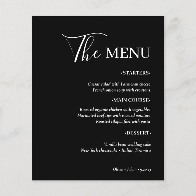 Simple Modern and Minimalist | Black Wedding Menu (Front)