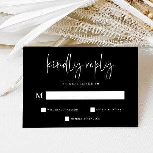 Simple Modern and Minimalist Black   Wedding RSVP Card