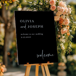 Simple Modern and Minimalist Black Wedding Welcome Acrylic Sign