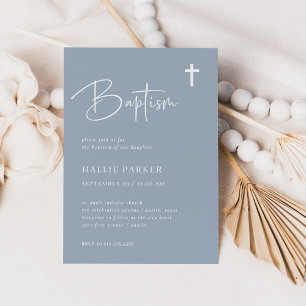 Simple Modern and Minimalist Blue Baptism Invitation