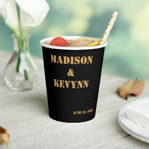 Simple Modern and Minimalist   Dark Black Wedding  Paper Cups