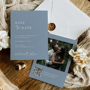 Simple Modern and Minimalist Dusty Blue   Photo Save The Date