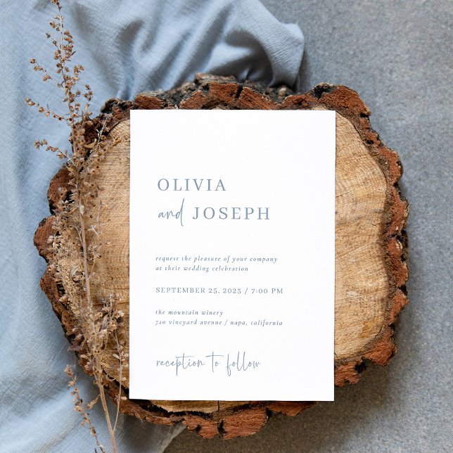 Simple Modern and Minimalist | Dusty Blue Wedding Invitation (Creator Uploaded)