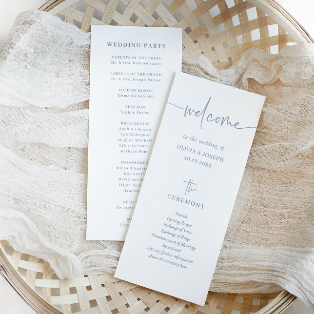 Simple Modern and Minimalist Dusty Blue | Wedding Programme (Creator Uploaded)