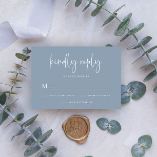 Simple Modern and Minimalist   Dusty Blue Wedding RSVP Card
