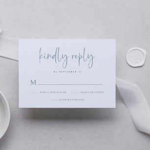 Simple Modern and Minimalist   Dusty Blue Wedding RSVP Card