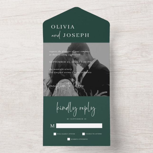 Simple Modern and Minimalist | Green Photo Wedding All In One Invitation (Inside)