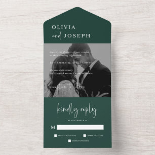 Simple Modern and Minimalist   Green Photo Wedding All In One Invitation