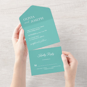 Simple Modern and Minimalist Light Teal Wedding All In One Invitation