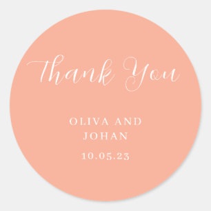 Simple Modern and Minimalist Peach Wedding Classic Round Sticker