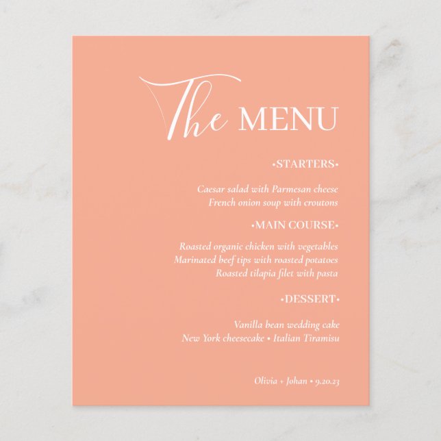 Simple Modern and Minimalist | Peach Wedding Menu (Front)