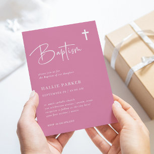 Simple Modern and Minimalist   Pink Baptism Invitation