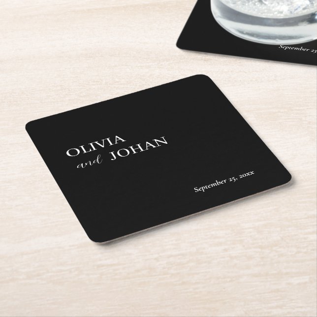 Simple Modern and Minimalist | Wedding Black Square Paper Coaster (Angled)