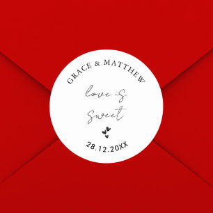 Simple Modern and Minimalist Wedding Love is Sweet Classic Round Sticker