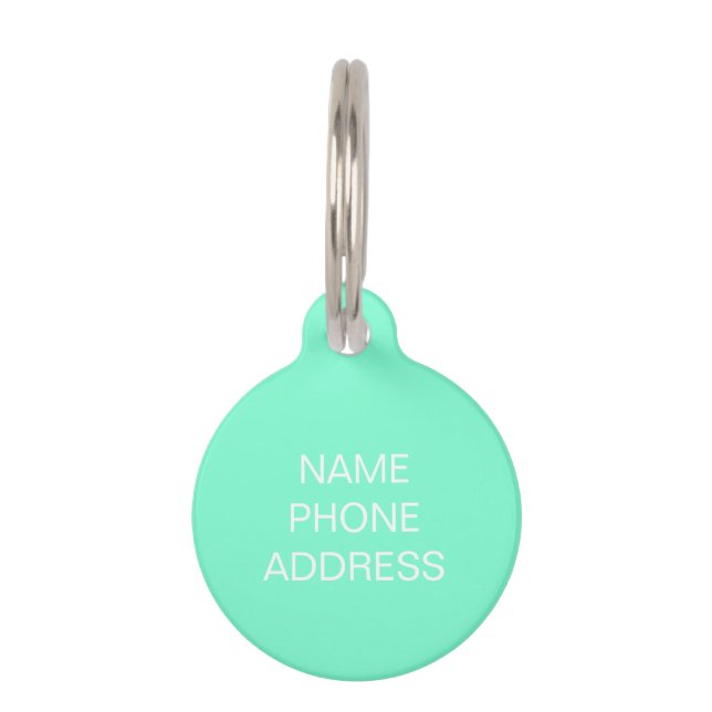 Simple modern aqua custom name & contact dog cat pet tag (Front)