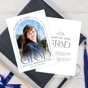 Simple Modern Arch Blue Typography Photo Grad Announcement