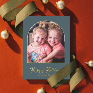 Simple Modern Arch Photo Foil Holiday Card