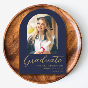 Simple Modern Arch Photo Graduation Gold Acrylic Invitations
