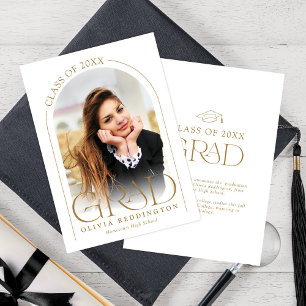 Simple Modern Arch Typography Gold Photo Grad Announcement