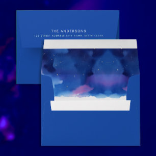 Simple Modern Artsy Blue Night Address Watercolor Envelope
