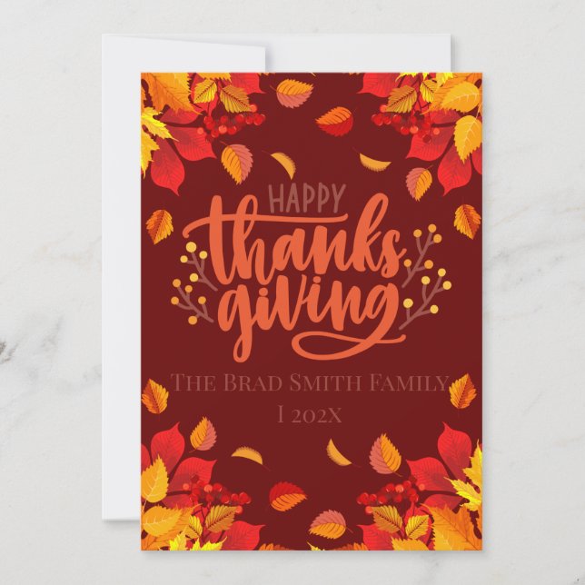  Simple Modern autumn leaves happy thanksgiving  Holiday Card (Front)