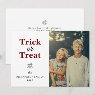 Simple Modern Autumn Pumpkin Halloween Photo Holiday Card