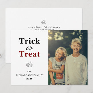 Simple Modern Autumn Pumpkin Halloween Photo Holiday Card