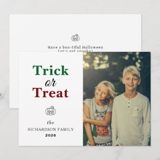 Simple Modern Autumn Pumpkin Halloween Photo Holiday Card