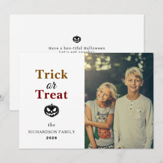 Simple Modern Autumn Pumpkin Halloween Photo Holiday Card