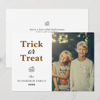 Simple Modern Autumn Pumpkin Halloween Photo Holiday Card