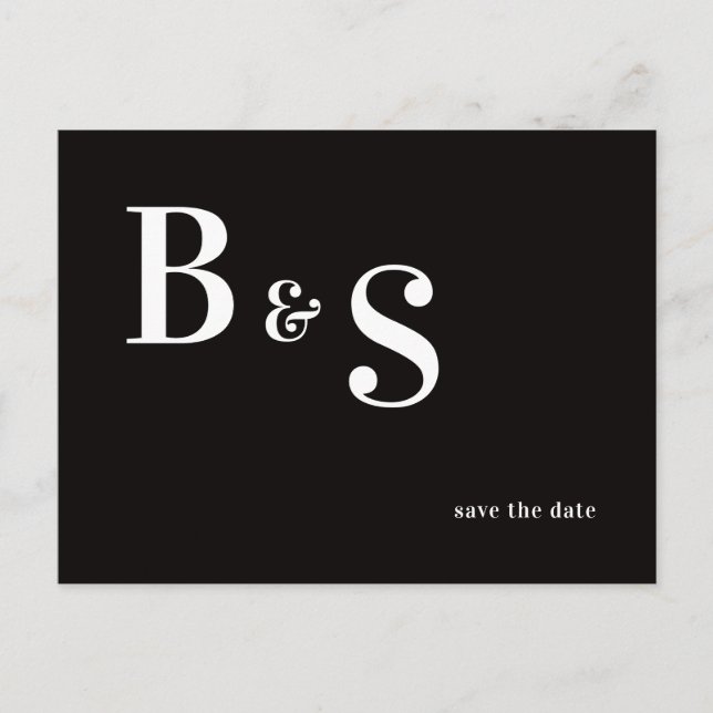 Simple Modern B/W Monogram QR Code Save The Date Announcement Postcard (Front)