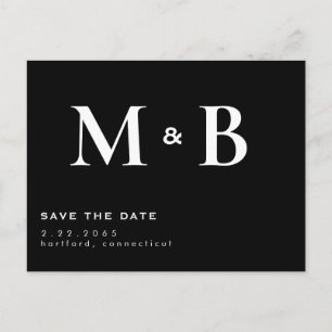 Simple Modern B/W Monogram Save the Date Postcard