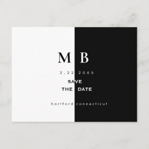 Simple Modern B/W Monogram Wedding Save the Date Announcement Postcard