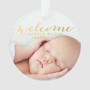 Simple Modern Baby Birth Photo Announcement Ornament