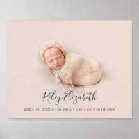 Simple Modern Baby Birth Stats and Newborn Photo