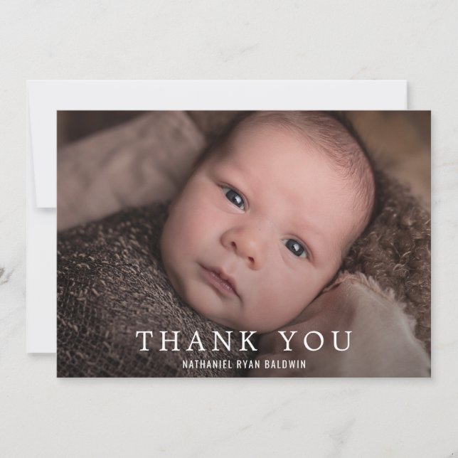 Simple Modern Baby Boy Photo Baby Shower Thank You Card (Front)