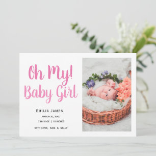 Simple Modern Baby Girl Photo Birth Announcement