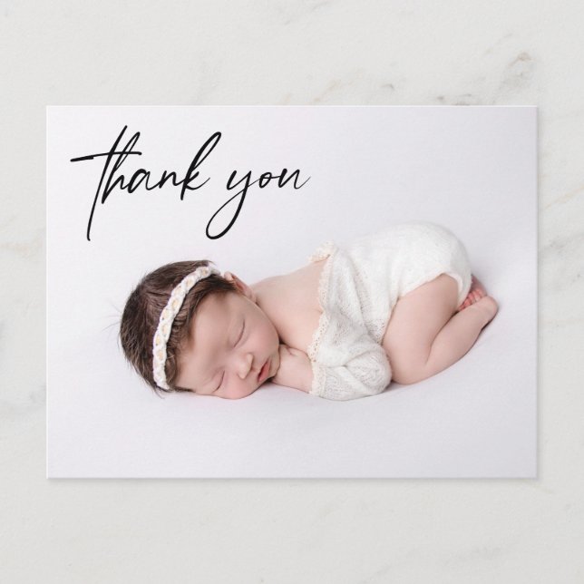 Simple Modern Baby girl photo Birth thank you Postcard (Front)