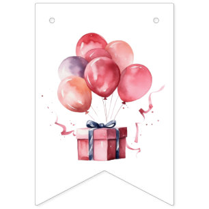 SIMPLE MODERN BABY GIRL WATERCOLOR BALLOONS SHOWER BUNTING 