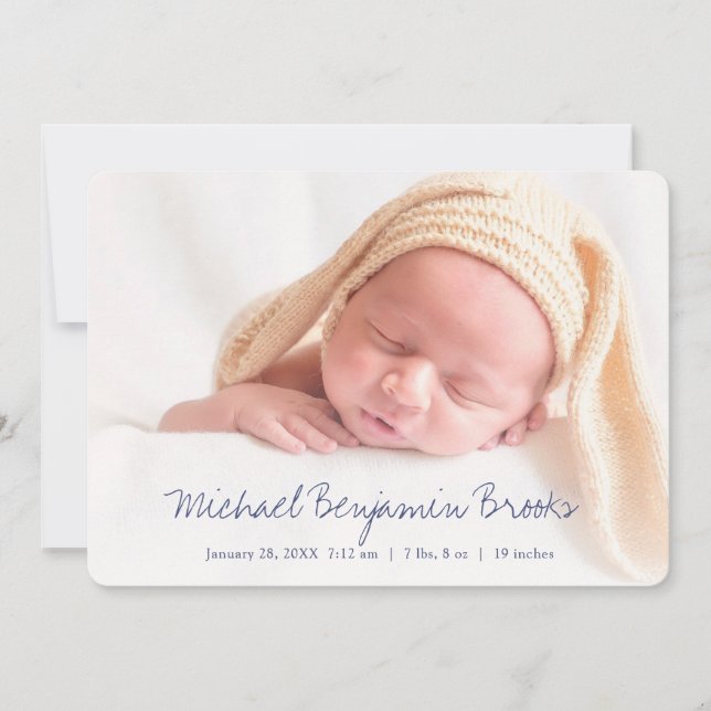 Simple Modern Baby Photo Birth Announcement (Front)