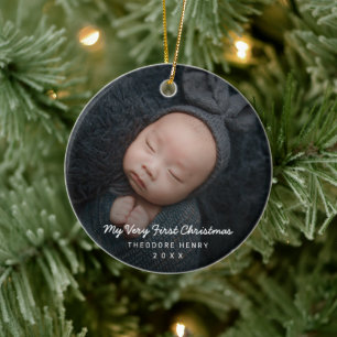 Simple Modern Baby Photo My First Christmas Ceramic Tree Decoration