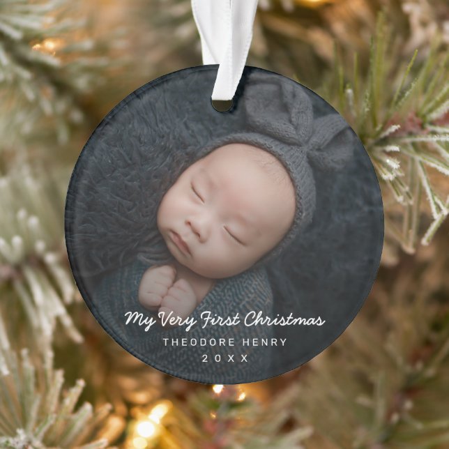 Simple Modern Baby Photo My First Christmas Ornament (Tree)
