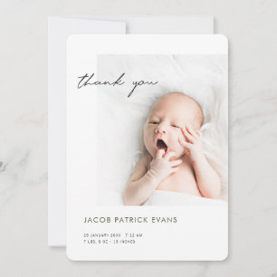 Simple Modern Baby Photo Thank You Birth Announcement