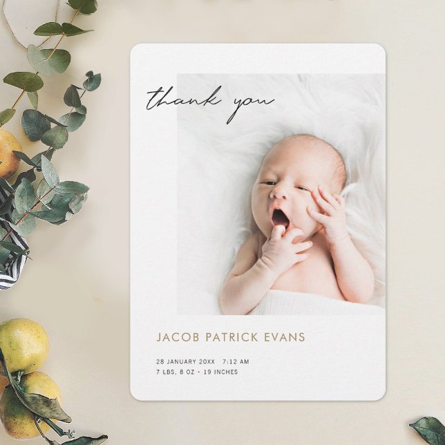 Simple Modern Baby Photo Thank You Birth Announcement (Creator Uploaded)