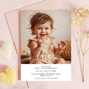 Simple Modern Baby's 1st Birthday Photo Invitation